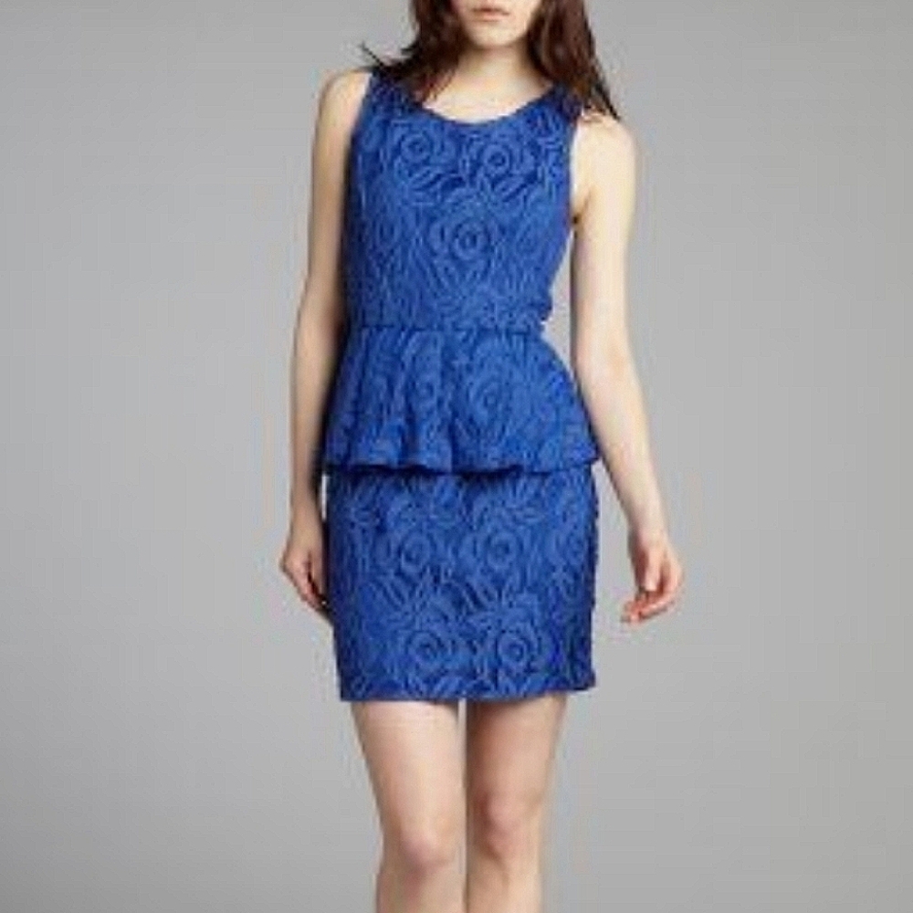 Casual Couture Green Envelope Peplum Dress Sleeveless Blue Lace Womens Small